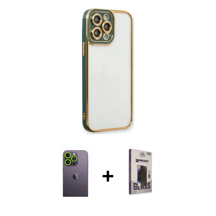 MARSİLYAN™- iPhone 13 Pro Max Kılıf Çekirdek Klasik Serisi - Siyah Bilvis Hayalet Cam Ekran Koruyucu + Neon Fosforlu Kamera Lens - YL