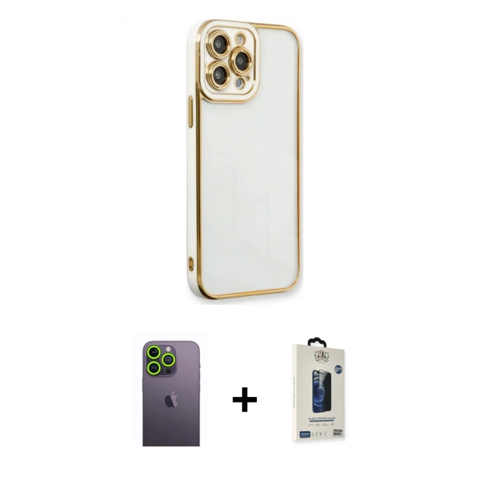 MARSİLYAN™- iPhone 13 Pro Max Kılıf Çekirdek Klasik Serisi - Siyah Bilvis Hayalet Cam Ekran Koruyucu + Neon Fosforlu Kamera Lens - YL