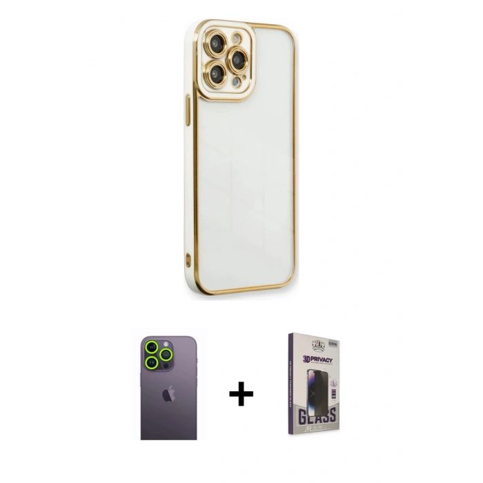 MARSİLYAN™- iPhone 13 Pro Max Kılıf Çekirdek Klasik Serisi - Siyah Bilvis Hayalet Cam Ekran Koruyucu + Neon Fosforlu Kamera Lens - YL