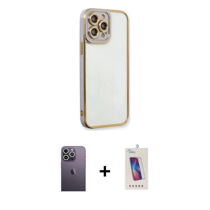 MARSİLYAN™- iPhone 13 Pro Max Kılıf Çekirdek Klasik Serisi - Siyah Joko 5D Cam + Neon Fosforlu Kamera Lens - BZ