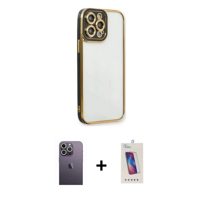 MARSİLYAN™- iPhone 13 Pro Max Kılıf Çekirdek Klasik Serisi - Siyah Joko 5D Cam + Neon Fosforlu Kamera Lens - BZ