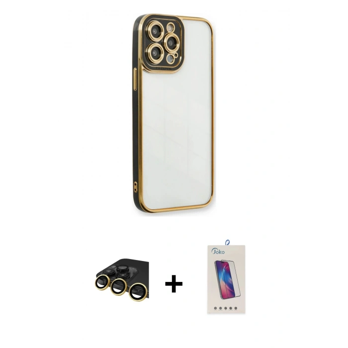 MARSİLYAN™- iPhone 13 Pro Max Kılıf Çekirdek Klasik Serisi - Siyah Joko 5D Cam + Raze Metal Kamera Lens - GD