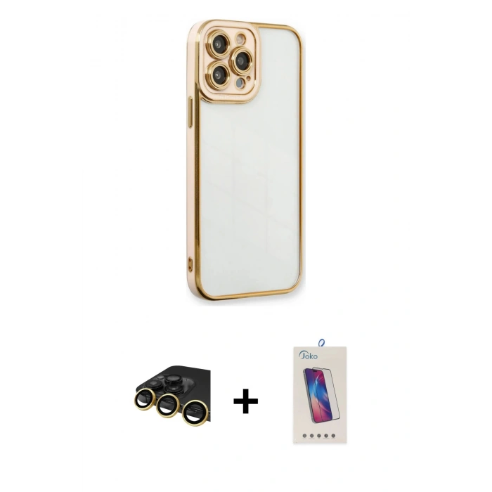 MARSİLYAN™- iPhone 13 Pro Max Kılıf Çekirdek Klasik Serisi - Siyah Joko 5D Cam + Raze Metal Kamera Lens - GD