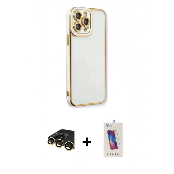 MARSİLYAN™- iPhone 13 Pro Max Kılıf Çekirdek Klasik Serisi - Siyah Joko 5D Cam + Raze Metal Kamera Lens - GD