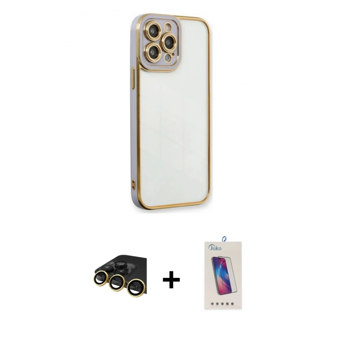 MARSİLYAN™- iPhone 13 Pro Max Kılıf Çekirdek Klasik Serisi - Siyah Joko 5D Cam + Raze Metal Kamera Lens - GD