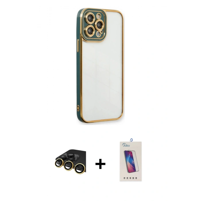 MARSİLYAN™- iPhone 13 Pro Max Kılıf Çekirdek Klasik Serisi - Siyah Joko 5D Cam + Raze Metal Kamera Lens - GD