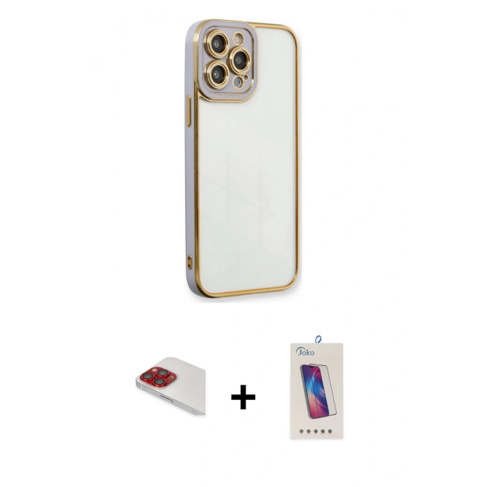 MARSİLYAN™- iPhone 13 Pro Max Kılıf Çekirdek Klasik Serisi - Siyah Joko 5D Cam + Pers Alüminyum Kamera Lens - KI