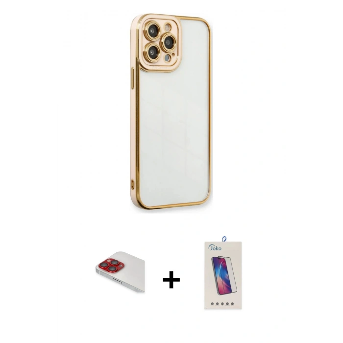 MARSİLYAN™- iPhone 13 Pro Max Kılıf Çekirdek Klasik Serisi - Siyah Joko 5D Cam + Pers Alüminyum Kamera Lens - KI