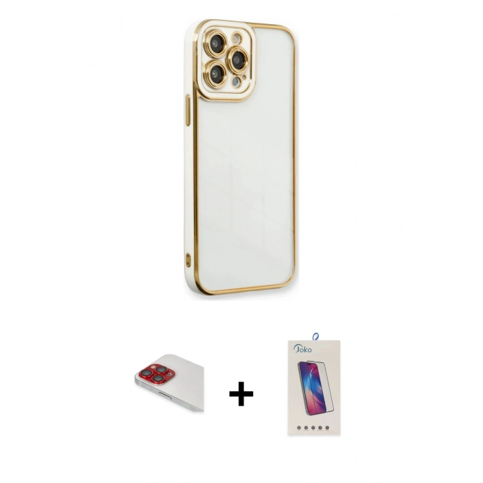 MARSİLYAN™- iPhone 13 Pro Max Kılıf Çekirdek Klasik Serisi - Siyah Joko 5D Cam + Pers Alüminyum Kamera Lens - KI