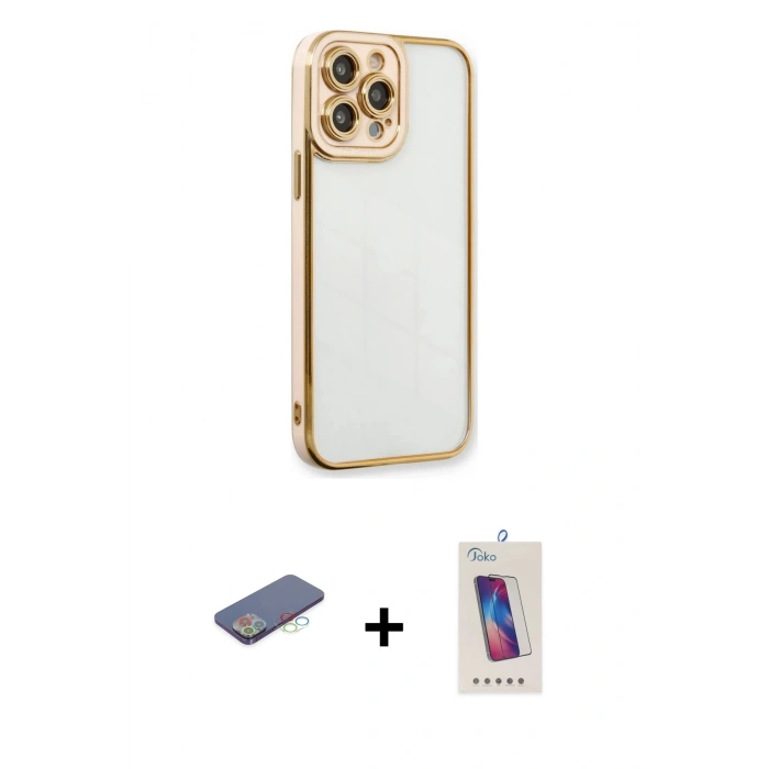 MARSİLYAN™- iPhone 13 Pro Max Kılıf Çekirdek Klasik Serisi - Siyah Joko 5D Cam + Renkli Kamera Lens Koruma Cam - MI