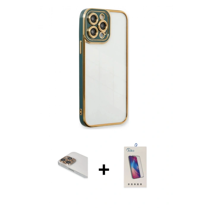 MARSİLYAN™- iPhone 13 Pro Max Kılıf Çekirdek Klasik Serisi - Siyah Joko 5D Cam + Pers Alüminyum Kamera Lens - GD