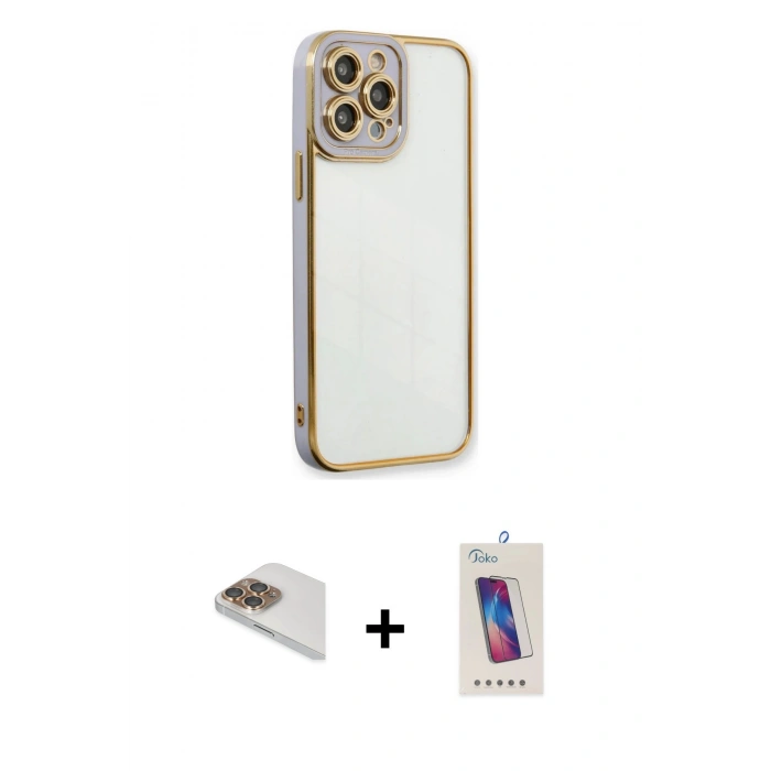 MARSİLYAN™- iPhone 13 Pro Max Kılıf Çekirdek Klasik Serisi - Siyah Joko 5D Cam + Pers Alüminyum Kamera Lens - GD