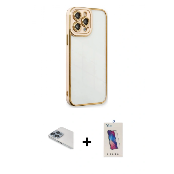 MARSİLYAN™- iPhone 13 Pro Max Kılıf Çekirdek Klasik Serisi - Siyah Joko 5D Cam + Pers Alüminyum Kamera Lens - SABE