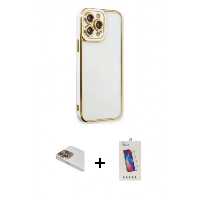 MARSİLYAN™- iPhone 13 Pro Max Kılıf Çekirdek Klasik Serisi - Siyah Joko 5D Cam + Pers Alüminyum Kamera Lens - GD