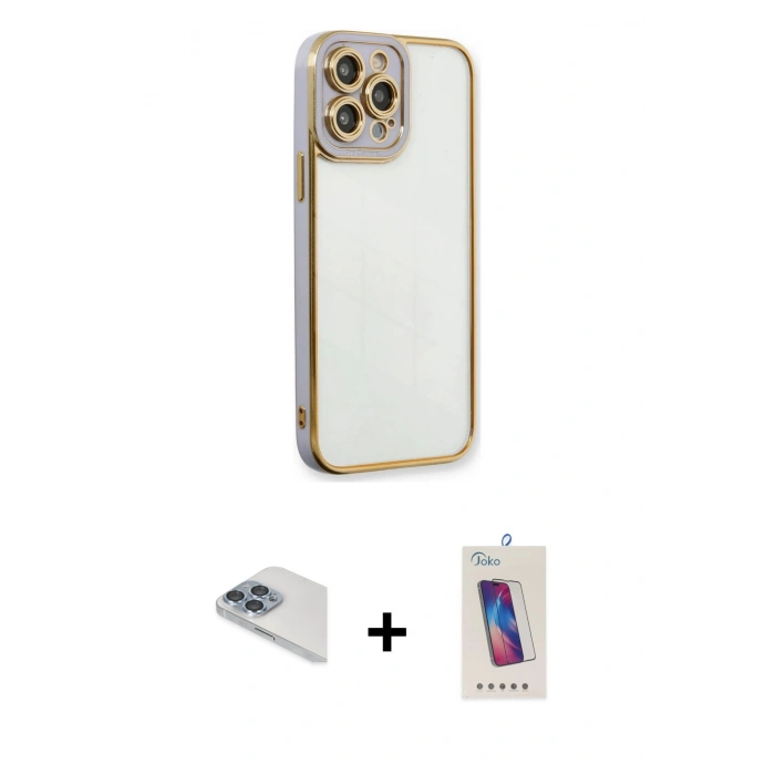 MARSİLYAN™- iPhone 13 Pro Max Kılıf Çekirdek Klasik Serisi - Siyah Joko 5D Cam + Pers Alüminyum Kamera Lens - SABE