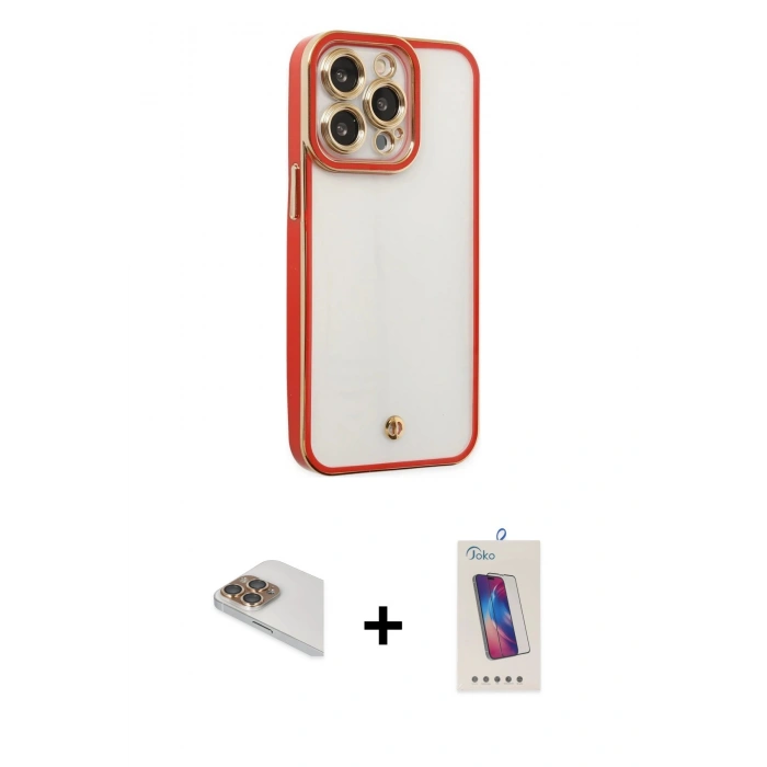 MARSİLYAN™- iPhone 13 Pro Max Kılıf Çekirdek Klasik Serisi - Siyah Joko 5D Cam + Pers Alüminyum Kamera Lens - GD