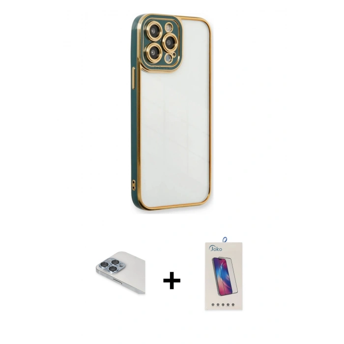 MARSİLYAN™- iPhone 13 Pro Max Kılıf Çekirdek Klasik Serisi - Siyah Joko 5D Cam + Pers Alüminyum Kamera Lens - SABE