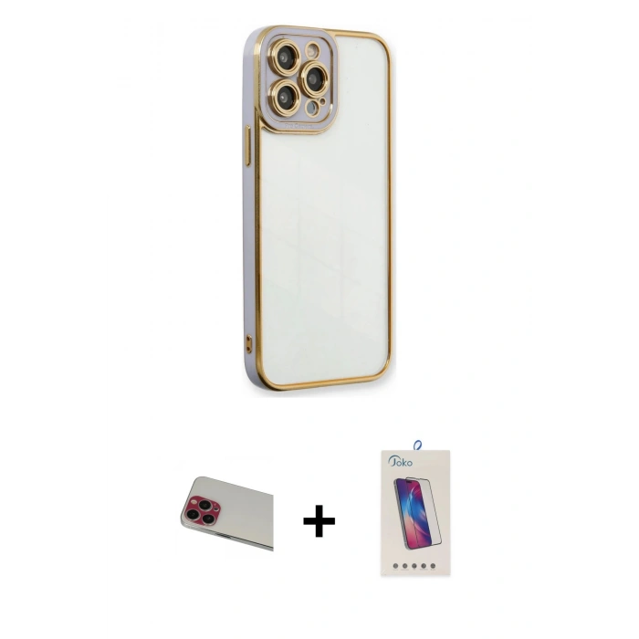 MARSİLYAN™- iPhone 13 Pro Max Kılıf Çekirdek Klasik Serisi - Siyah Joko 5D Cam + Rainbow Kamera Lens Koruma Cam - KI