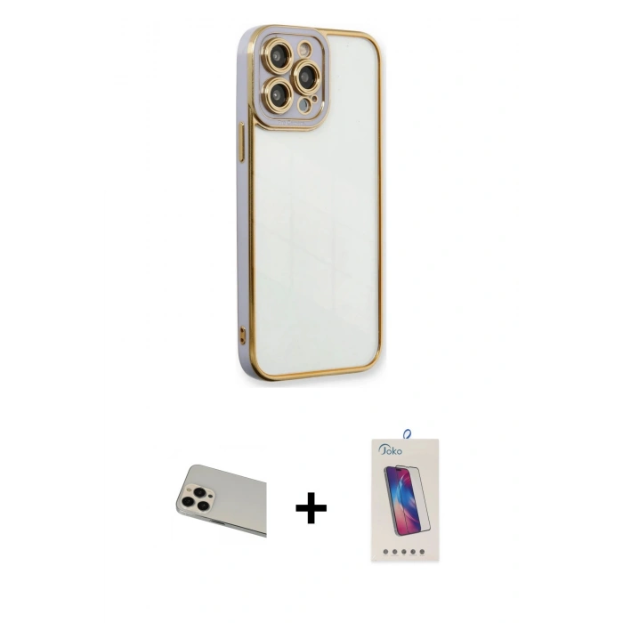 MARSİLYAN™- iPhone 13 Pro Max Kılıf Çekirdek Klasik Serisi - Siyah Joko 5D Cam + Rainbow Kamera Lens Koruma Cam - REGD