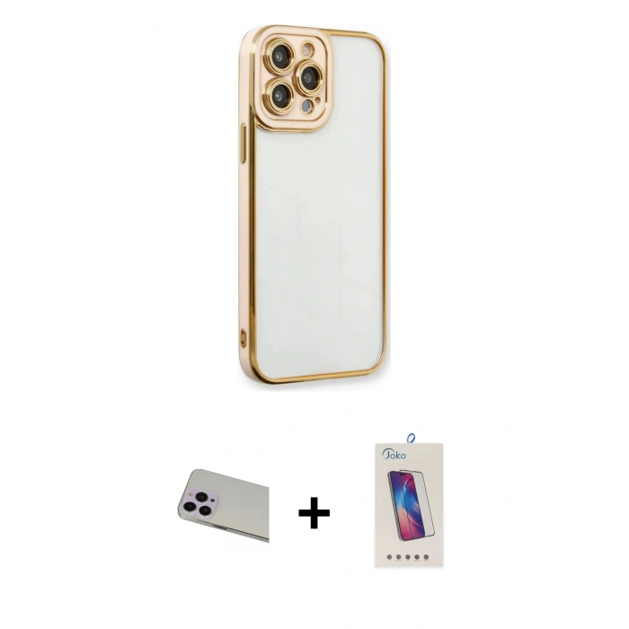 MARSİLYAN™- iPhone 13 Pro Max Kılıf Çekirdek Klasik Serisi - Siyah Joko 5D Cam + Rainbow Kamera Lens Koruma Cam - MR