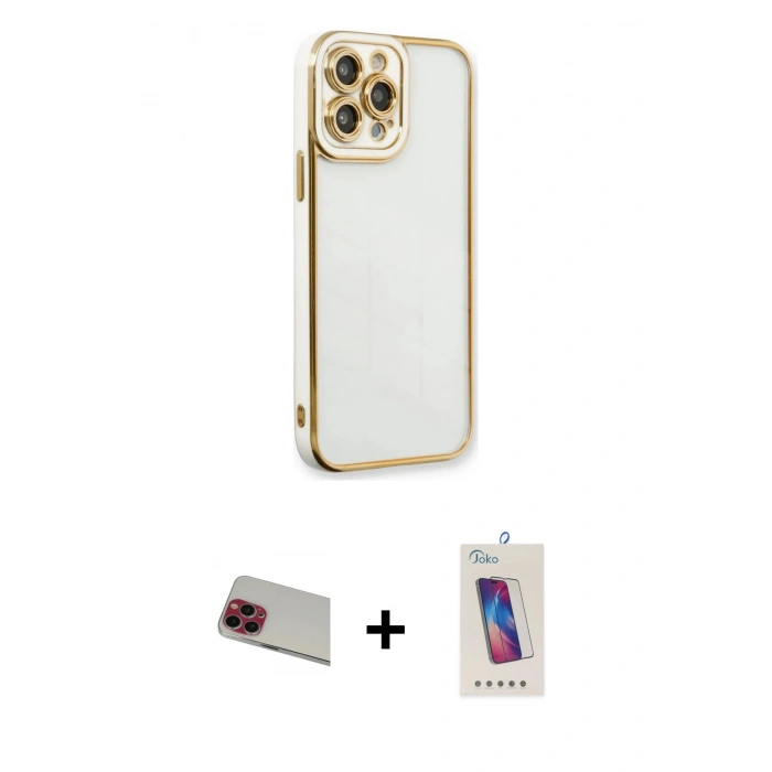 MARSİLYAN™- iPhone 13 Pro Max Kılıf Çekirdek Klasik Serisi - Siyah Joko 5D Cam + Rainbow Kamera Lens Koruma Cam - KI