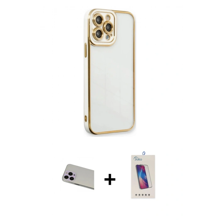 MARSİLYAN™- iPhone 13 Pro Max Kılıf Çekirdek Klasik Serisi - Siyah Joko 5D Cam + Rainbow Kamera Lens Koruma Cam - MR