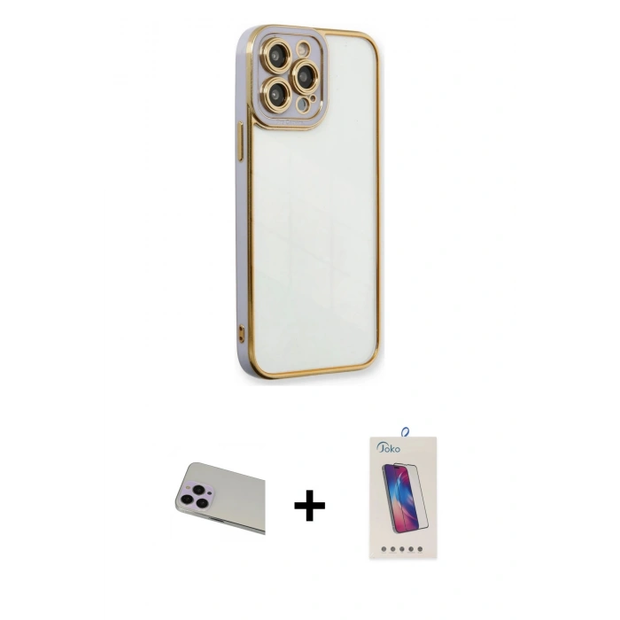 MARSİLYAN™- iPhone 13 Pro Max Kılıf Çekirdek Klasik Serisi - Siyah Joko 5D Cam + Rainbow Kamera Lens Koruma Cam - MR
