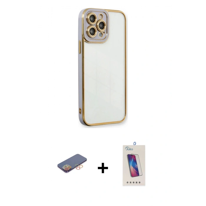 MARSİLYAN™- iPhone 13 Pro Max Kılıf Çekirdek Klasik Serisi - Siyah Joko 5D Cam + Renkli Kamera Lens Koruma Cam - TU
