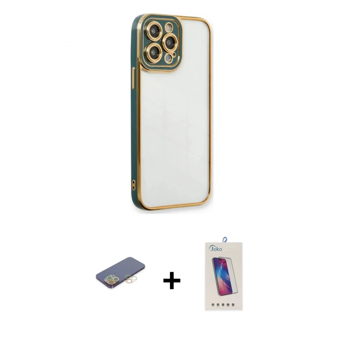 MARSİLYAN™- iPhone 13 Pro Max Kılıf Çekirdek Klasik Serisi - Siyah Joko 5D Cam + Renkli Kamera Lens Koruma Cam - SI