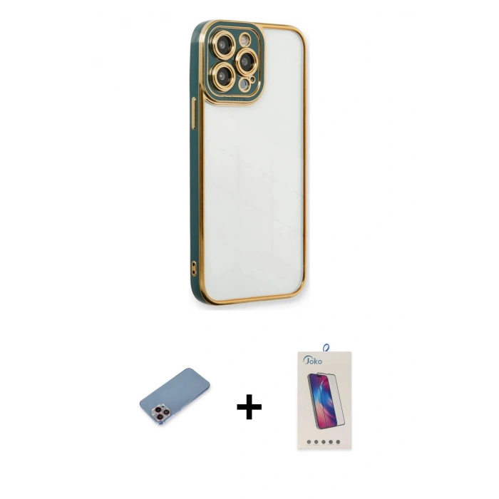 MARSİLYAN™- iPhone 13 Pro Max Kılıf Çekirdek Klasik Serisi - Siyah Joko 5D Cam + Shine Kamera Lens Koruma Cam - PE