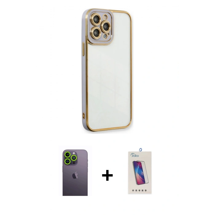 MARSİLYAN™- iPhone 13 Pro Max Kılıf Çekirdek Klasik Serisi - Siyah Joko 5D Cam + Neon Fosforlu Kamera Lens - YL