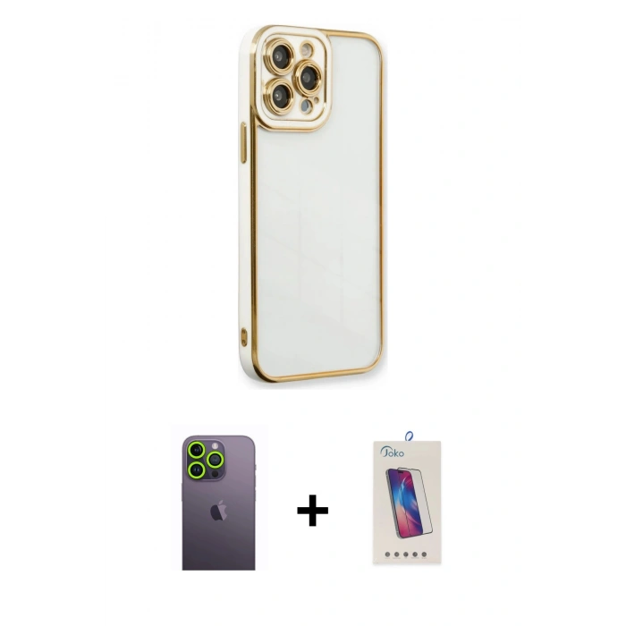 MARSİLYAN™- iPhone 13 Pro Max Kılıf Çekirdek Klasik Serisi - Siyah Joko 5D Cam + Neon Fosforlu Kamera Lens - YL