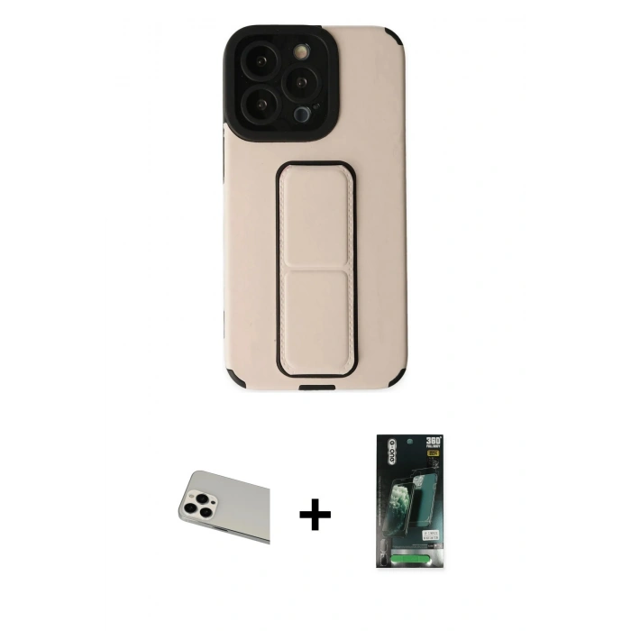 MARSİLYAN™- iPhone 13 Pro Max Kılıf Çekirdek Yansıma - Şeffaf 360 Full Body Arka Koruyucu + Beyaz Rainbow Kamera Lens Koruma Cam