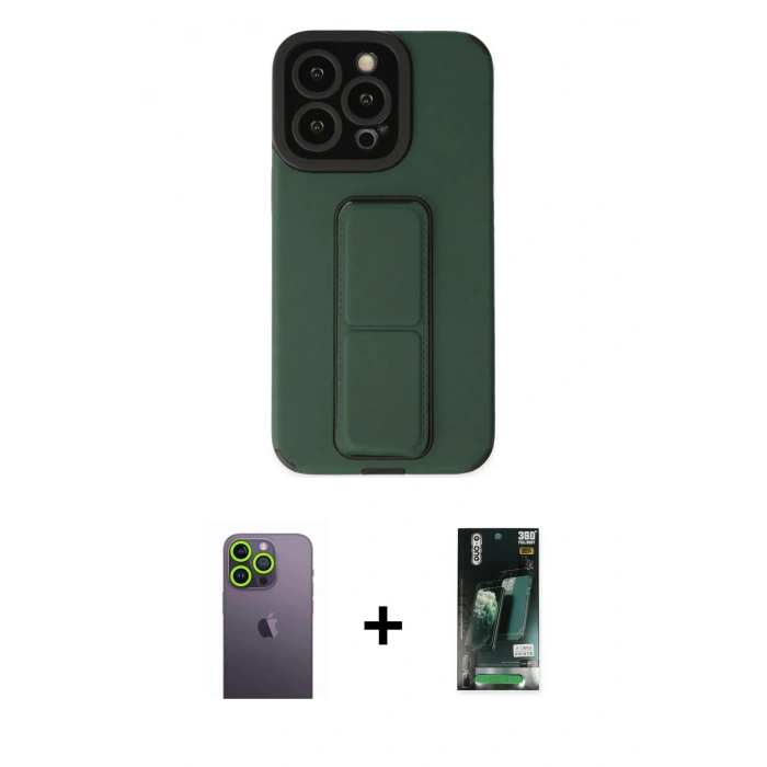 MARSİLYAN™- iPhone 13 Pro Max Kılıf Çekirdek Yansıma - Şeffaf 360 Full Body Arka Koruyucu + Neon Fosforlu Kamera Lens - YL