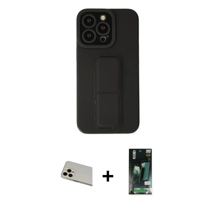 MARSİLYAN™- iPhone 13 Pro Max Kılıf Çekirdek Yansıma - Şeffaf 360 Full Body Arka Koruyucu + Rose Gold Rainbow Kamera Lens Koruma Cam
