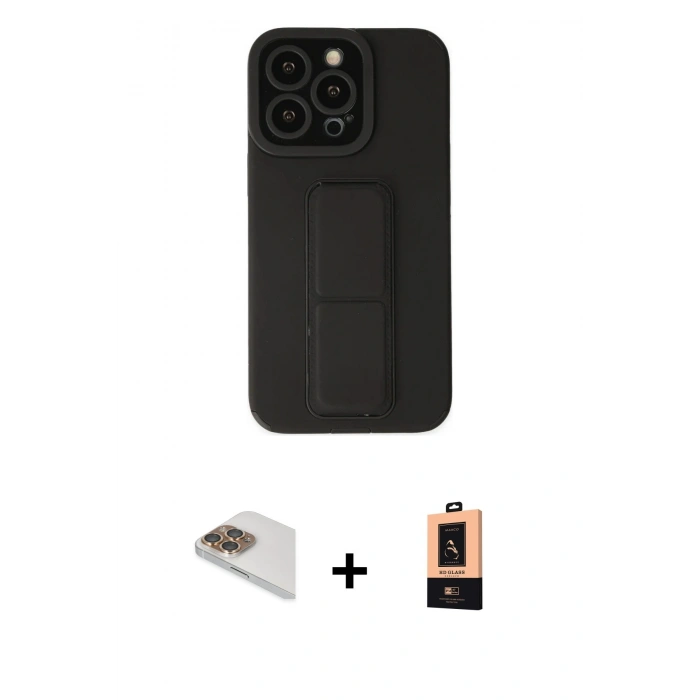 MARSİLYAN™- iPhone 13 Pro Max Kılıf Çekirdek Yansıma - Şeffaf Maxco Cam Ekran Koruyucu + Gold Pers Alüminyum Kamera Lens