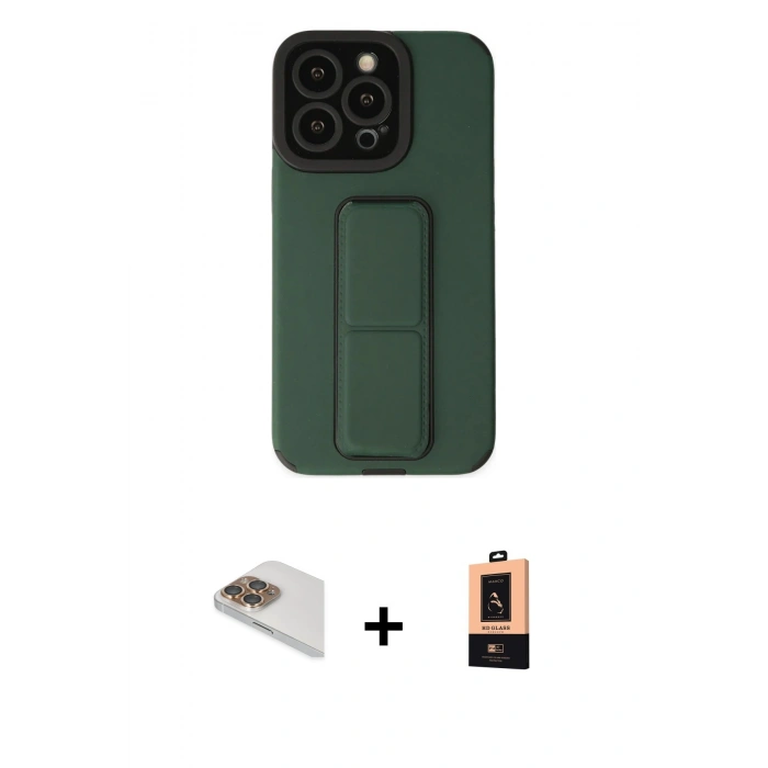 MARSİLYAN™- iPhone 13 Pro Max Kılıf Çekirdek Yansıma - Şeffaf Maxco Cam Ekran Koruyucu + Gold Pers Alüminyum Kamera Lens