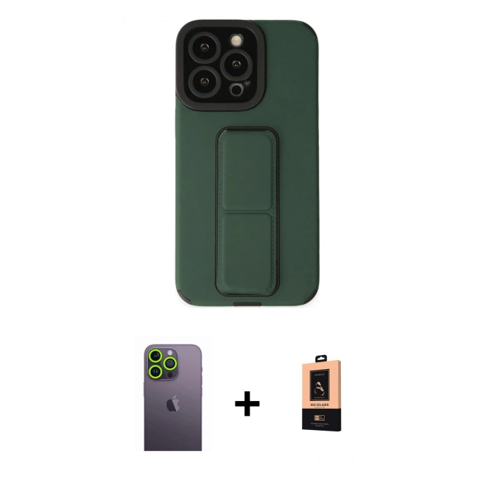 MARSİLYAN™- iPhone 13 Pro Max Kılıf Çekirdek Yansıma - Şeffaf Maxco Cam Ekran Koruyucu + Neon Fosforlu Kamera Lens - YL