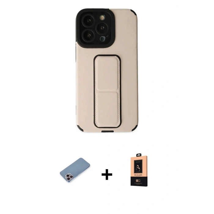 MARSİLYAN™- iPhone 13 Pro Max Kılıf Çekirdek Yansıma - Şeffaf Maxco Cam Ekran Koruyucu + Shine Kamera Lens Koruma Cam - PE