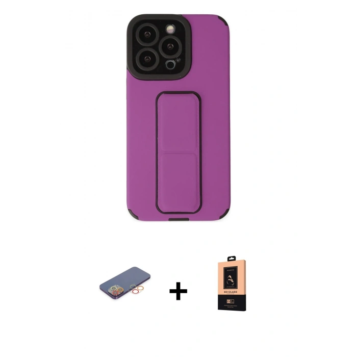 MARSİLYAN™- iPhone 13 Pro Max Kılıf Çekirdek Yansıma - Şeffaf Maxco Cam Ekran Koruyucu + Turuncu Renkli Kamera Lens Koruma Cam