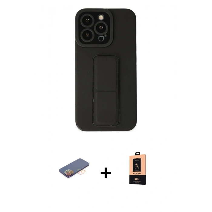 MARSİLYAN™- iPhone 13 Pro Max Kılıf Çekirdek Yansıma - Şeffaf Maxco Cam Ekran Koruyucu + Turuncu Renkli Kamera Lens Koruma Cam