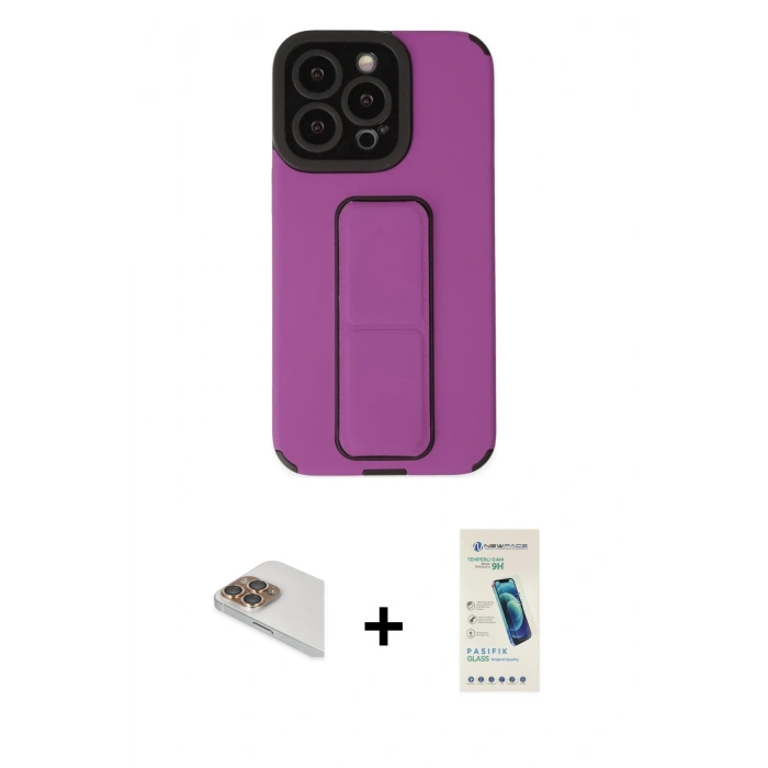 MARSİLYAN™- iPhone 13 Pro Max Kılıf Çekirdek Yansıma - Şeffaf Pasifik Cam Ekran Koruyucu + Pers Alüminyum Kamera Lens - GD
