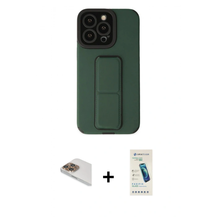 MARSİLYAN™- iPhone 13 Pro Max Kılıf Çekirdek Yansıma - Şeffaf Pasifik Cam Ekran Koruyucu + Pers Alüminyum Kamera Lens - GD