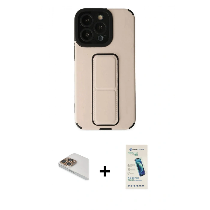 MARSİLYAN™- iPhone 13 Pro Max Kılıf Çekirdek Yansıma - Şeffaf Pasifik Cam Ekran Koruyucu + Pers Alüminyum Kamera Lens - GD