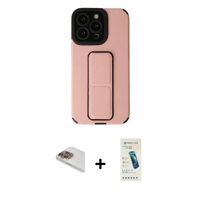 MARSİLYAN™- iPhone 13 Pro Max Kılıf Çekirdek Yansıma - Şeffaf Pasifik Cam Ekran Koruyucu + Pers Alüminyum Kamera Lens - GD