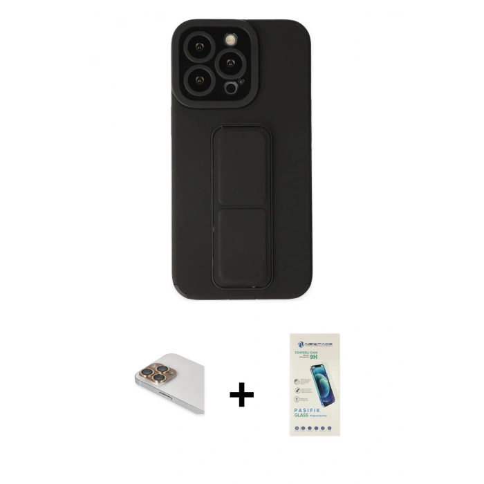 MARSİLYAN™- iPhone 13 Pro Max Kılıf Çekirdek Yansıma - Şeffaf Pasifik Cam Ekran Koruyucu + Pers Alüminyum Kamera Lens - GD