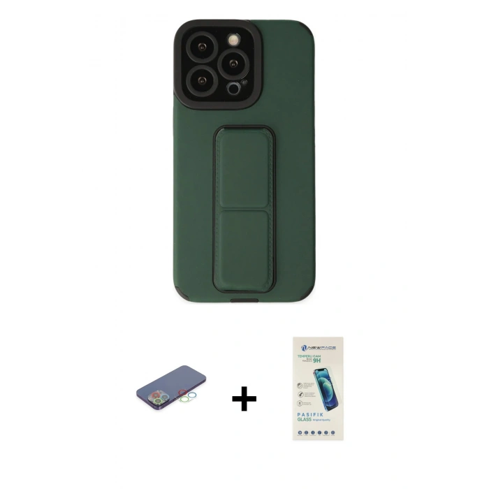 MARSİLYAN™- iPhone 13 Pro Max Kılıf Çekirdek Yansıma - Şeffaf Pasifik Cam Ekran Koruyucu + Renkli Kamera Lens Koruma Cam - MI