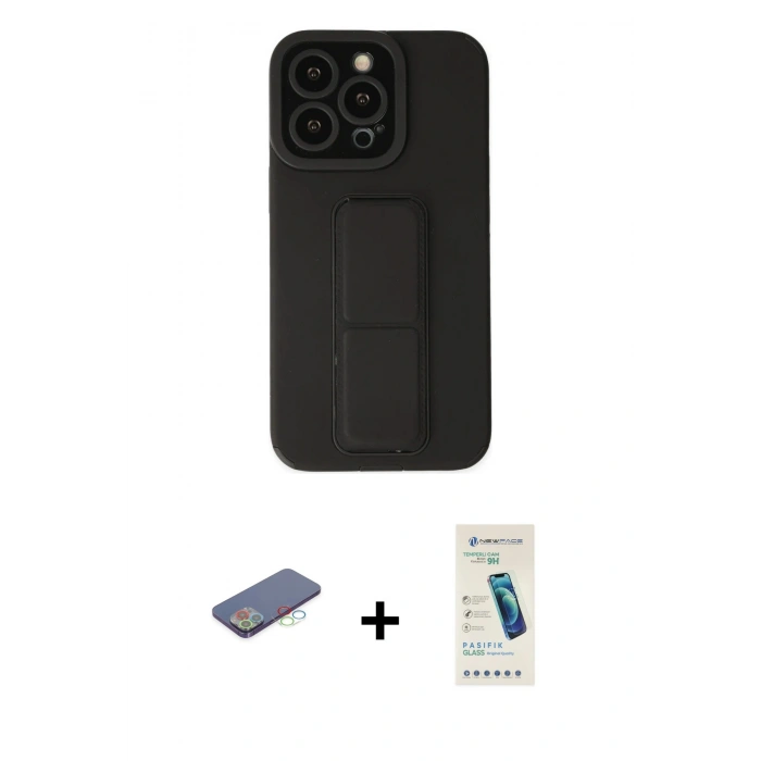 MARSİLYAN™- iPhone 13 Pro Max Kılıf Çekirdek Yansıma - Şeffaf Pasifik Cam Ekran Koruyucu + Renkli Kamera Lens Koruma Cam - MI