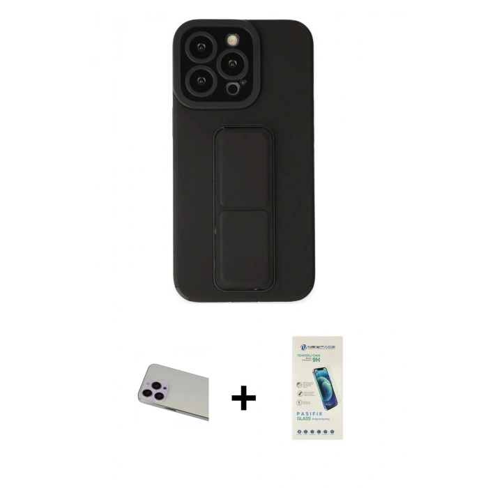 MARSİLYAN™- iPhone 13 Pro Max Kılıf Çekirdek Yansıma - Şeffaf Pasifik Cam Ekran Koruyucu + Rainbow Kamera Lens Koruma Cam - MR