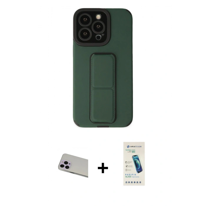 MARSİLYAN™- iPhone 13 Pro Max Kılıf Çekirdek Yansıma - Şeffaf Pasifik Cam Ekran Koruyucu + Rainbow Kamera Lens Koruma Cam - MR